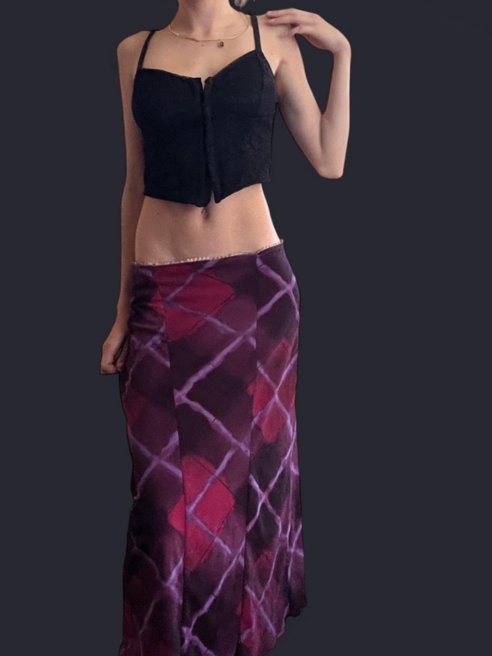 Purple & Magenta argyle Patterned Maxi Skirt